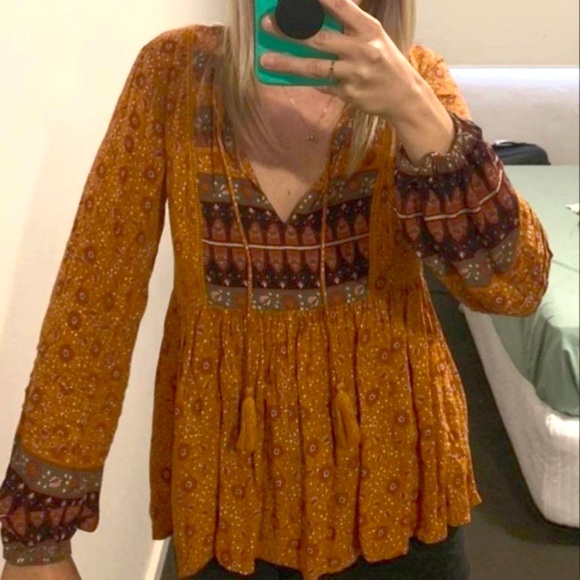 SPORTSGIRL Boho Mustard Long Sleeve Top Blouse - Picture 5 of 9
